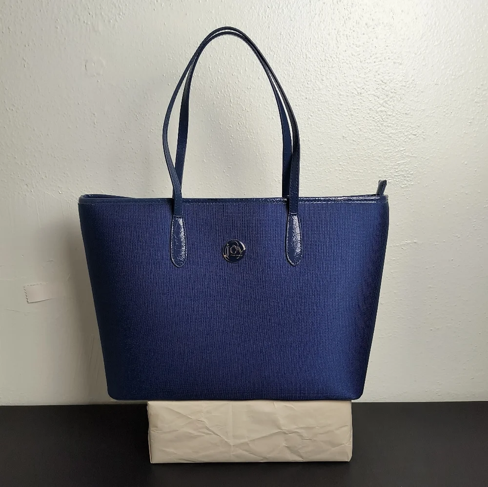 Joy Mangano Tufftech & Croco Embossed Tote Bag Blue Casual